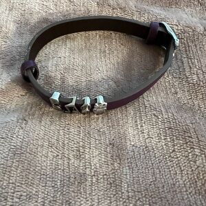 Purple Leather Bracelet with Silver Charms